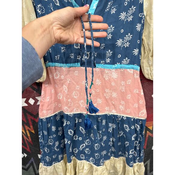 Anthropologie Kopal Patchwork Dress Prairie Tiered Large Cottage Gender Reveal - Picture 4 of 8